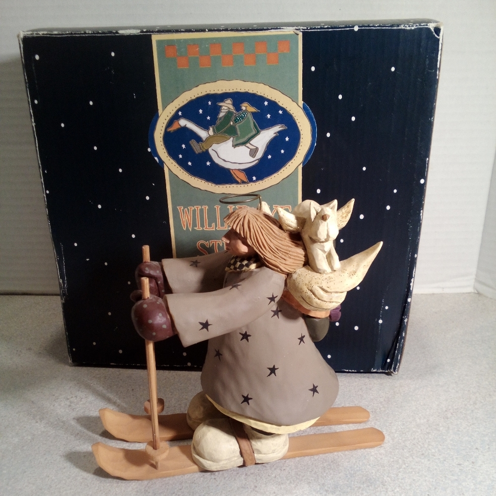 Vintage Williraye Studio Skiing Angel Carrying a Backpack And Cat 2000 WW2355